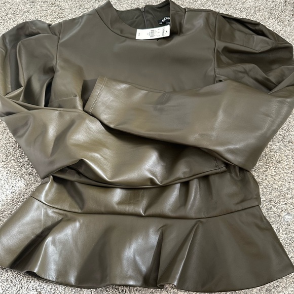 Express Olive Faux Leather peplum Top - Picture 1 of 2